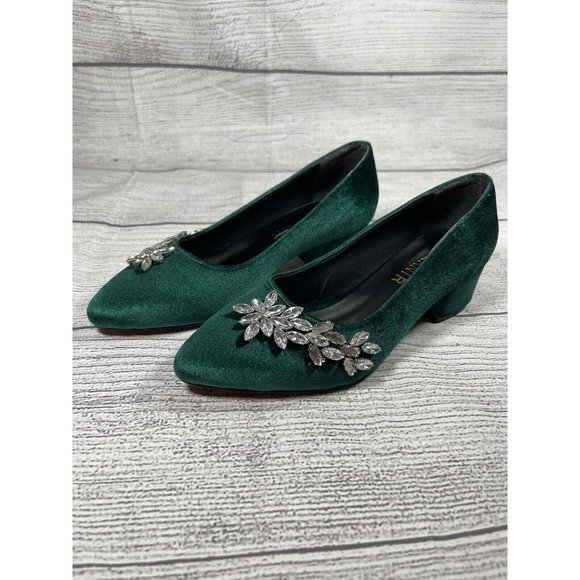 Pelanir Emerald Green Sandro Rhinestone Bridal Heels Size 7 U.S. - Picture 2 of 6